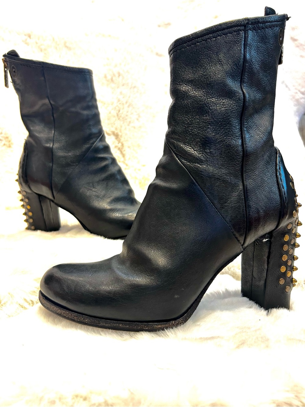 A.S 98 Black leather Studded heel booties